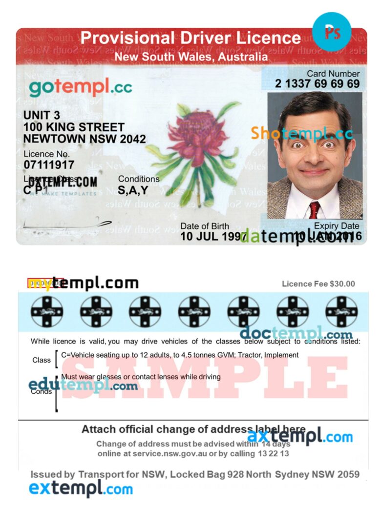 Australia P1 license mockup – editable