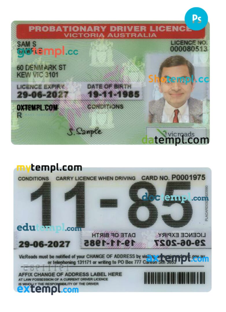 Victoria probationary driver license PSD