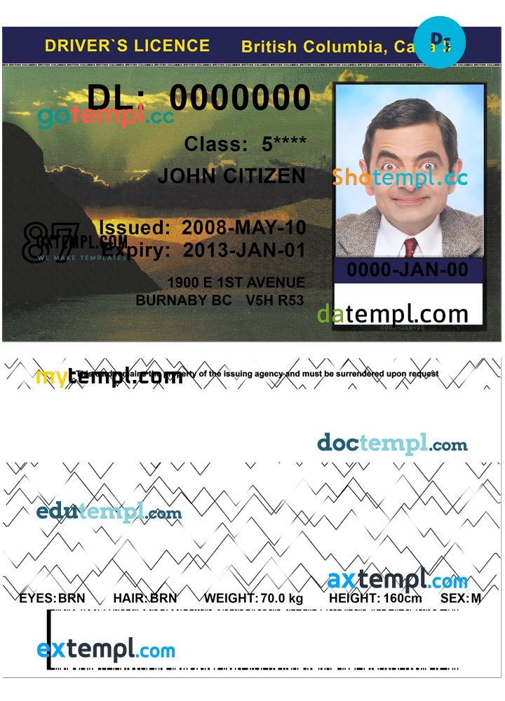 BC driver license PSD v2 mokup