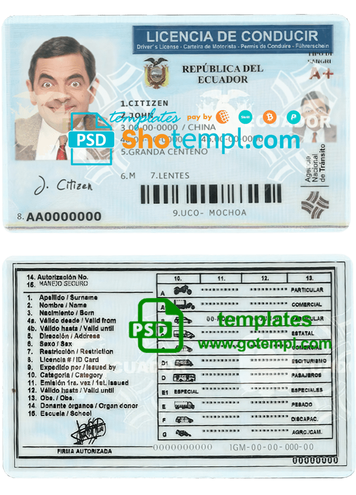 Ecuadorian driver license PSD