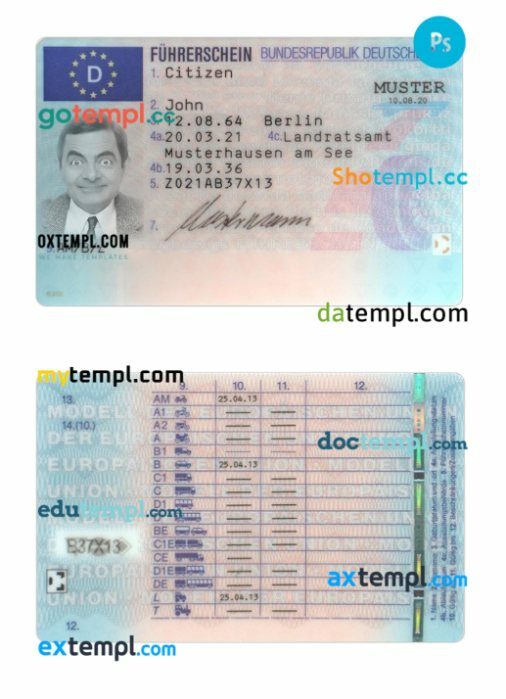 German license template – current design