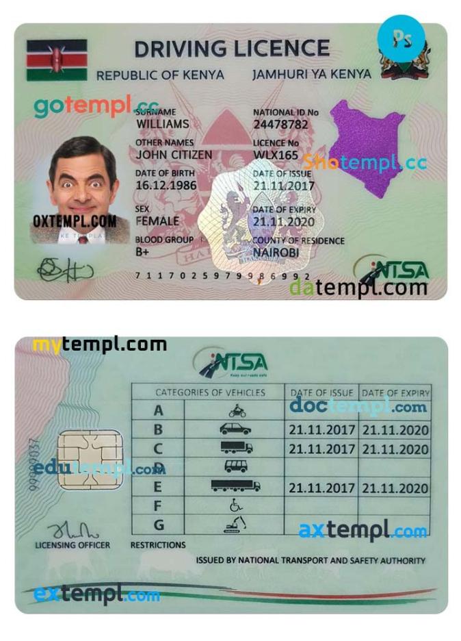 Kenyan driver license PSD template, fully editable
