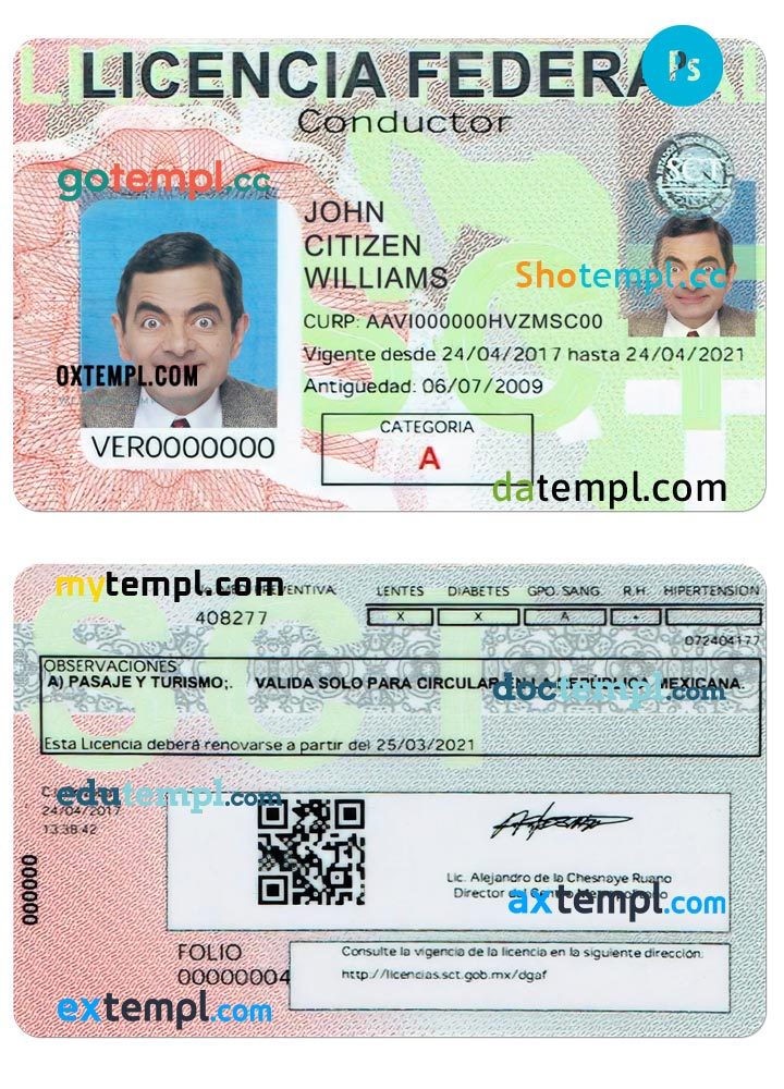 Mexican driver license PSD template