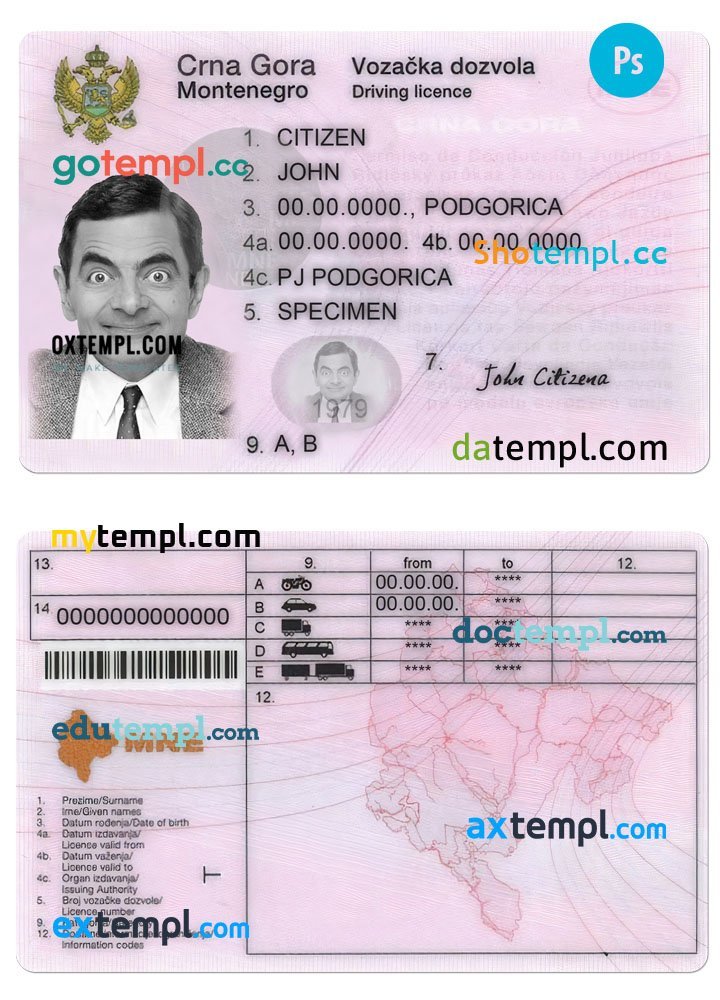 Montenegro driver license PSD