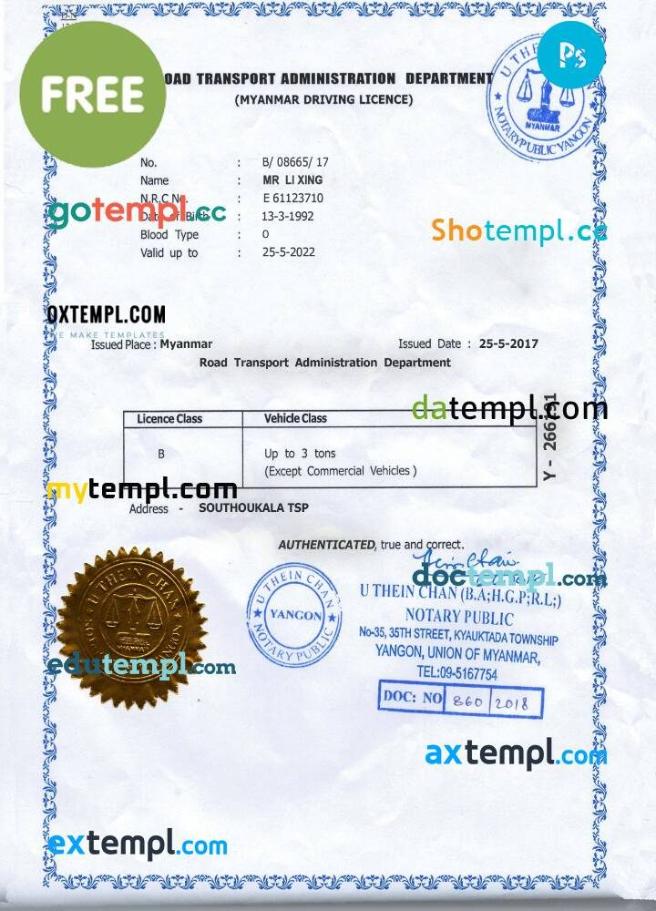 editable myanmar driving license template