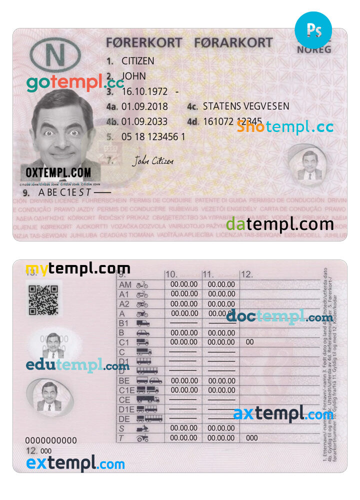 Norway Driving License PSD Template