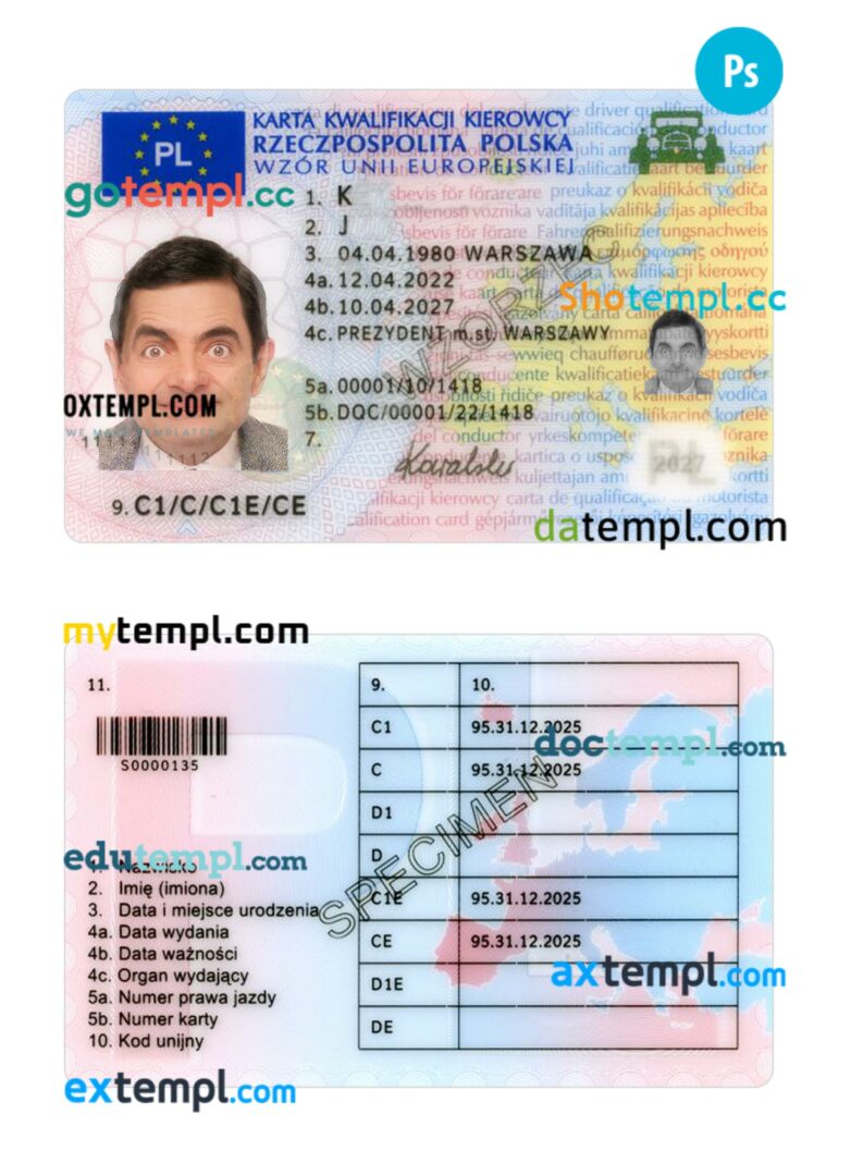 Poland Driver License PSD Template
