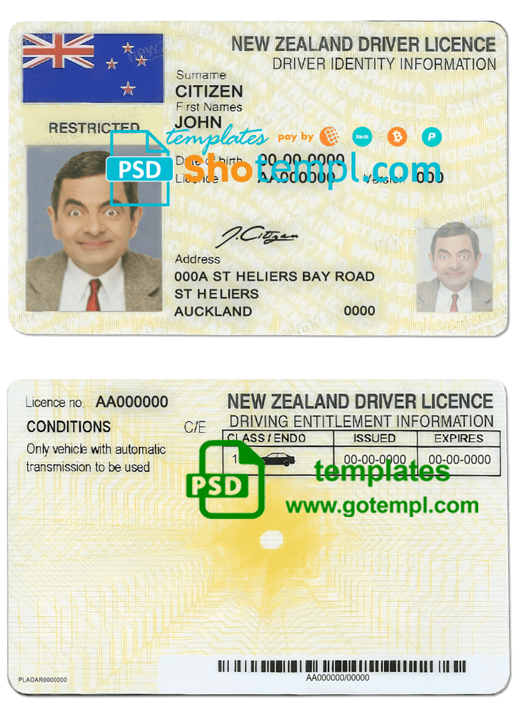 New Zealand driver license PSD
