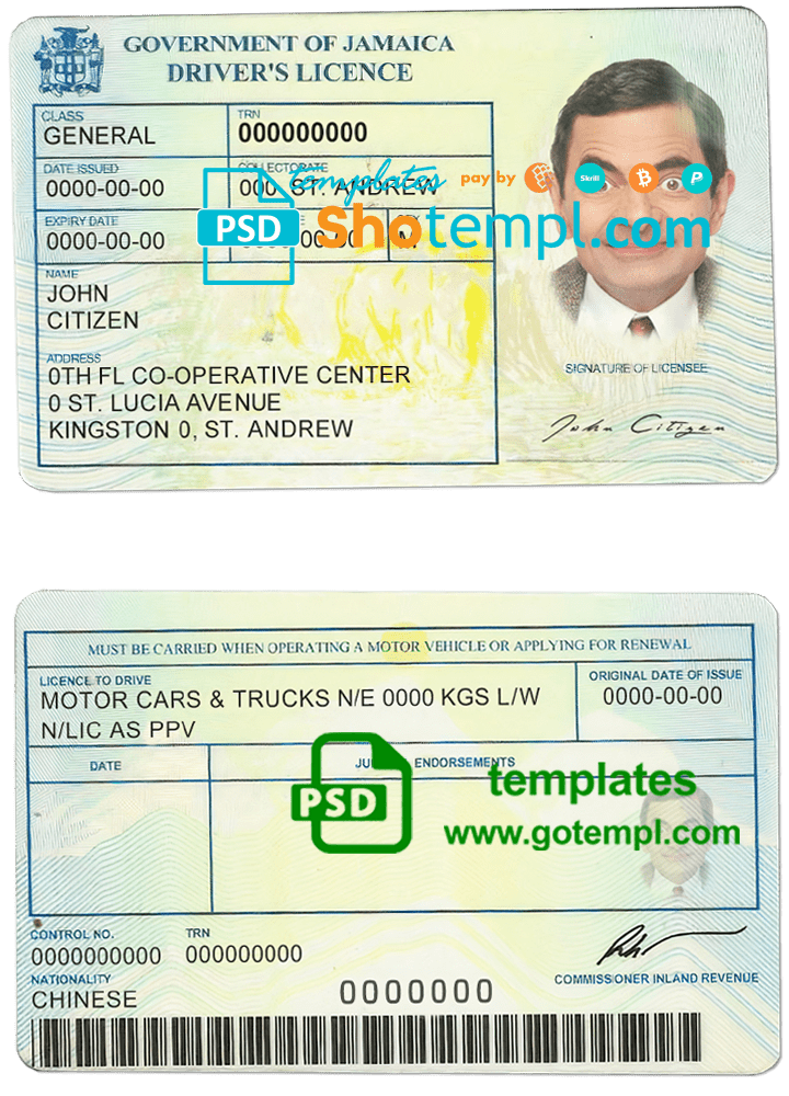 Jamaica license mockup – PSD