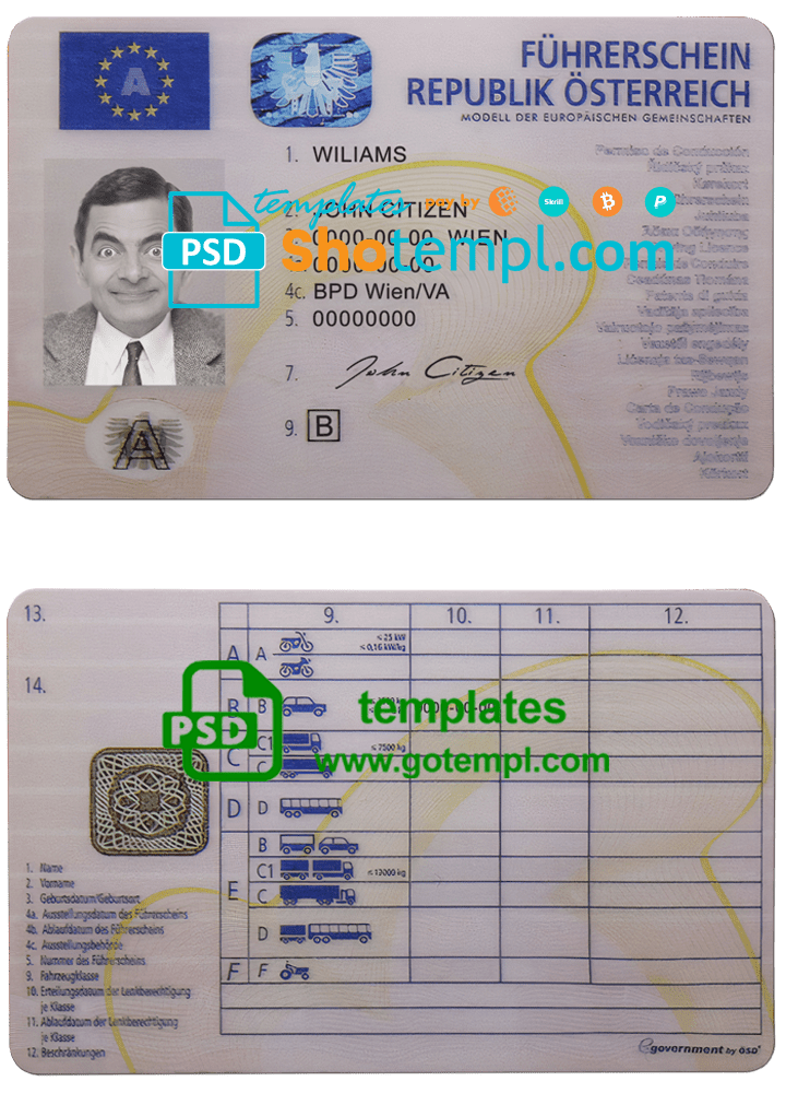 Austrian DL PSD editable