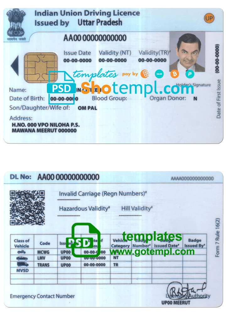 Indian Union driver license PSD