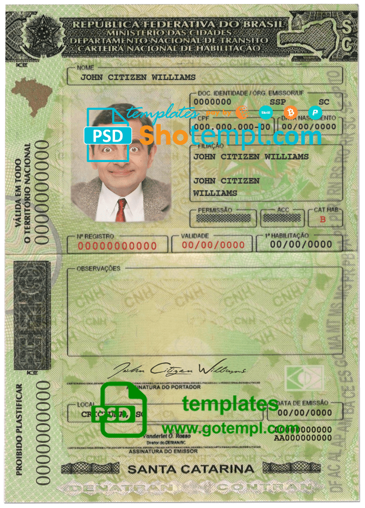 Editable DETRAN-SC license mockup