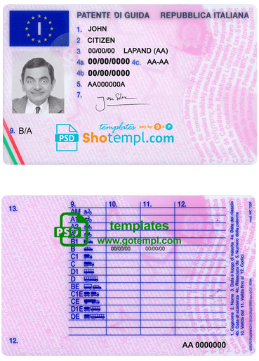 Layered PSD mockup Italian driver license