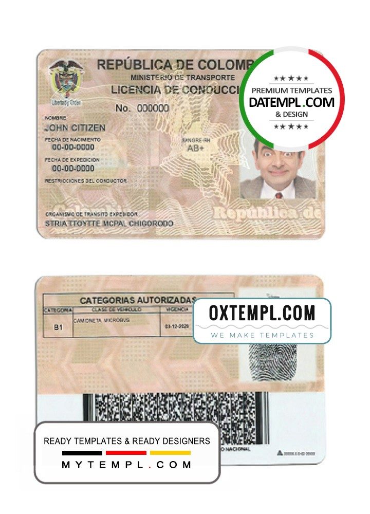 Colombian driver license mokup