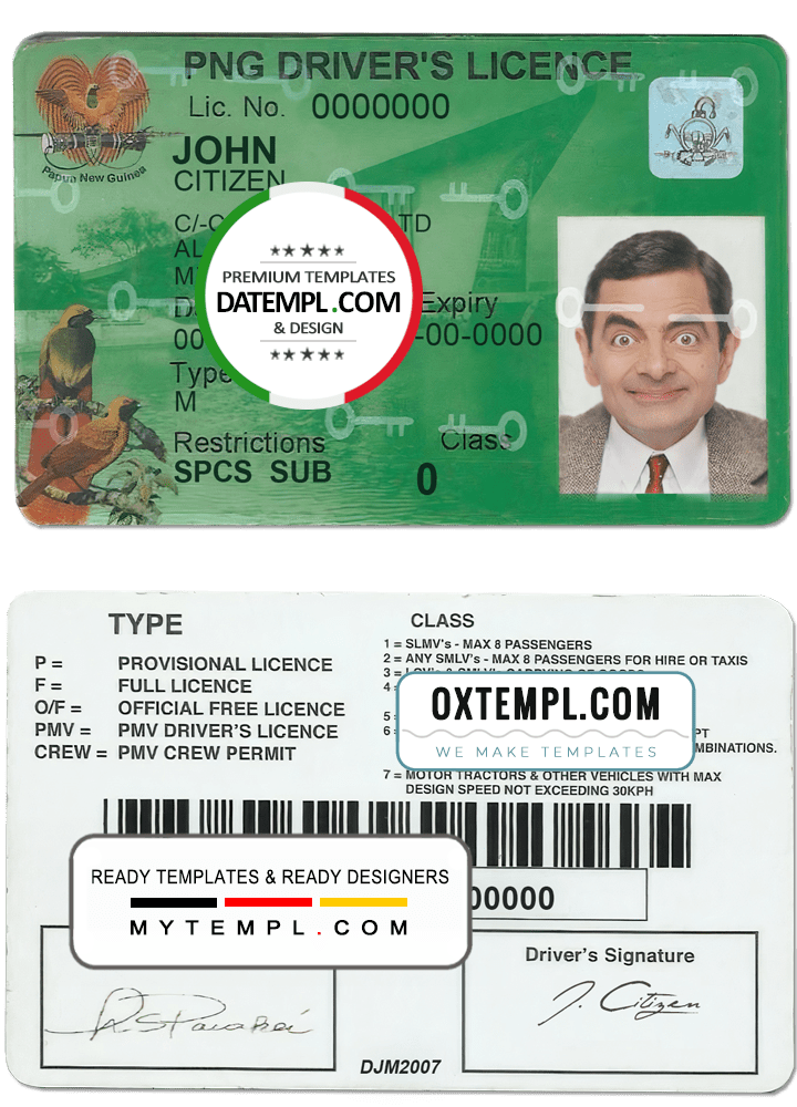 Papua New Guinea Driver License Template PSD