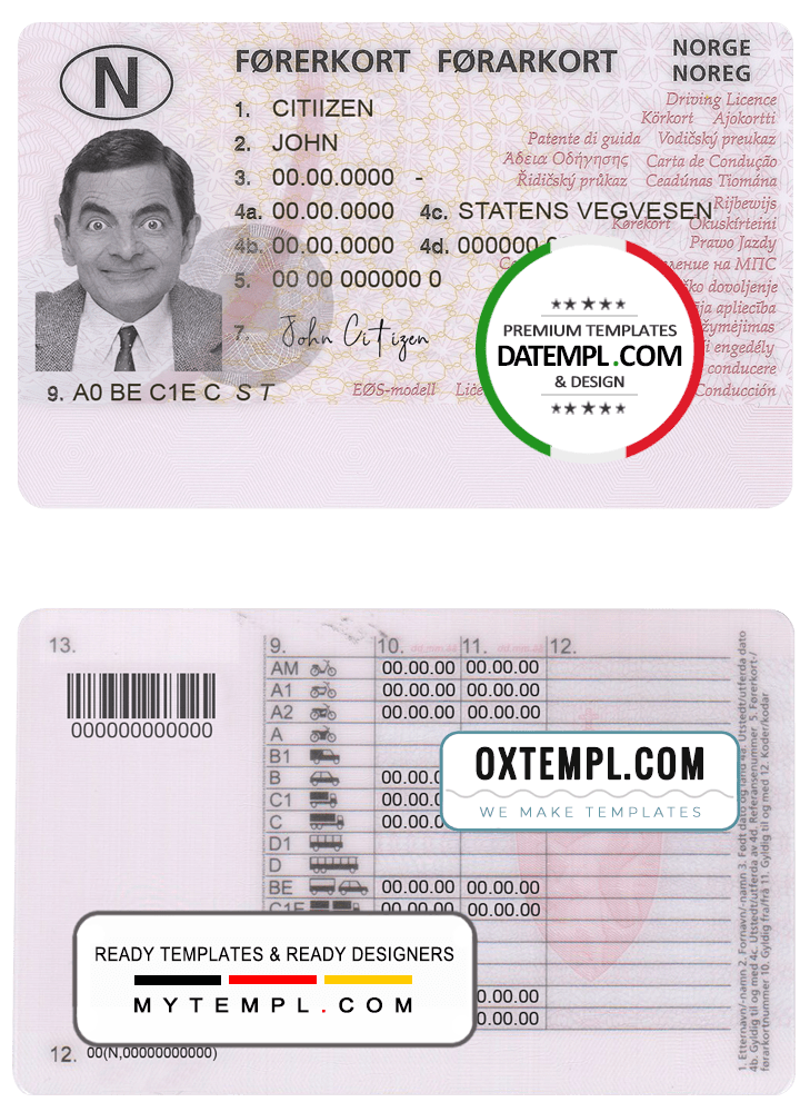 Norwegian Driver License PSD Template