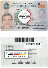 Liberian driver license PSD template, fully editable with organized layers