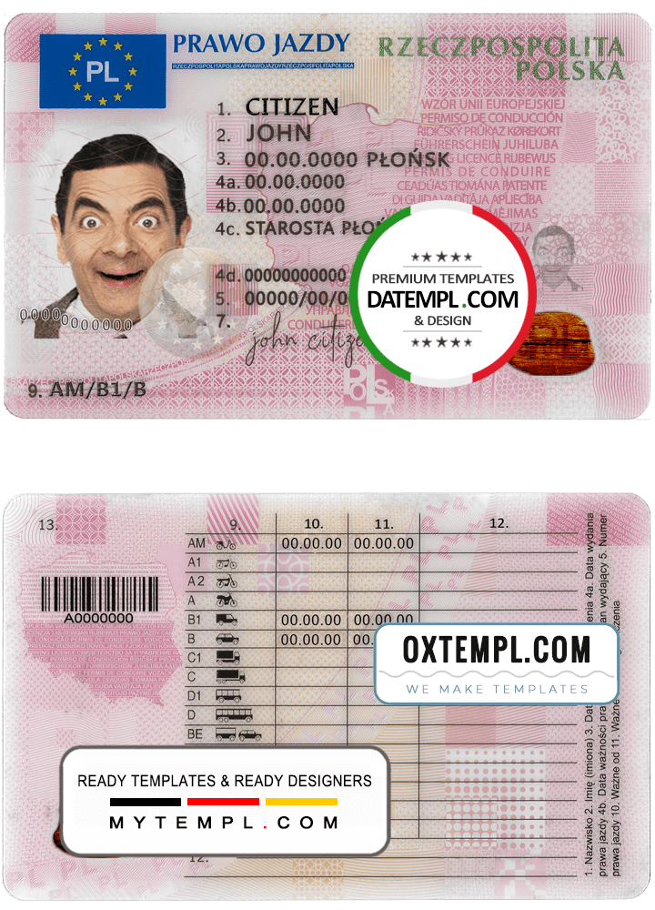 Polish Driver License PSD Template