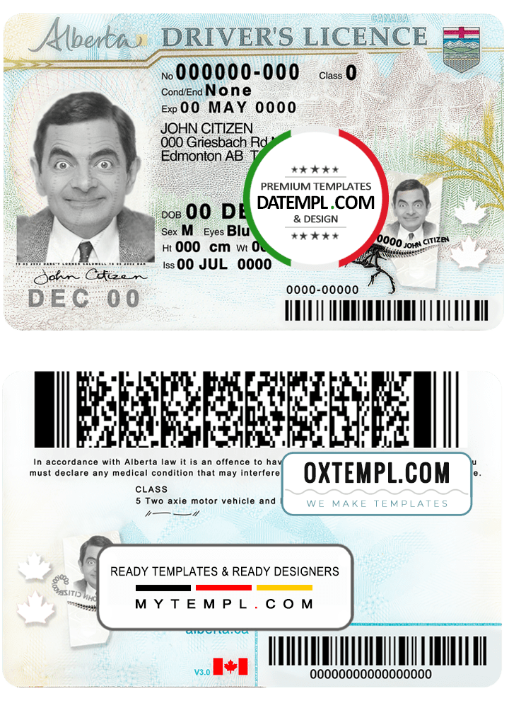 Editable Alberta driving permit