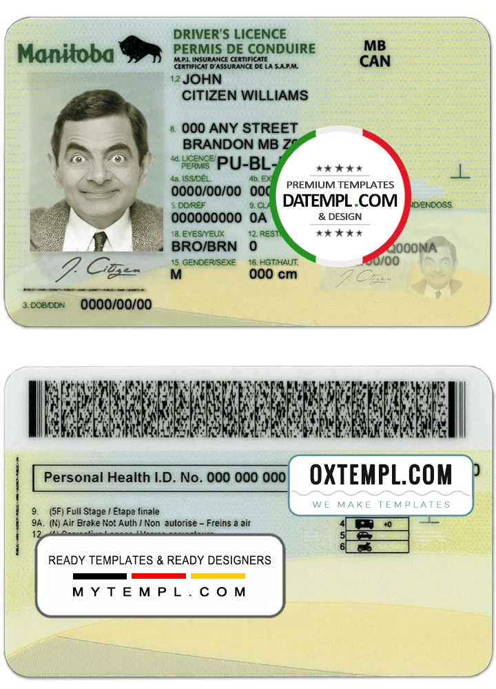 Editable Manitoba driving permit