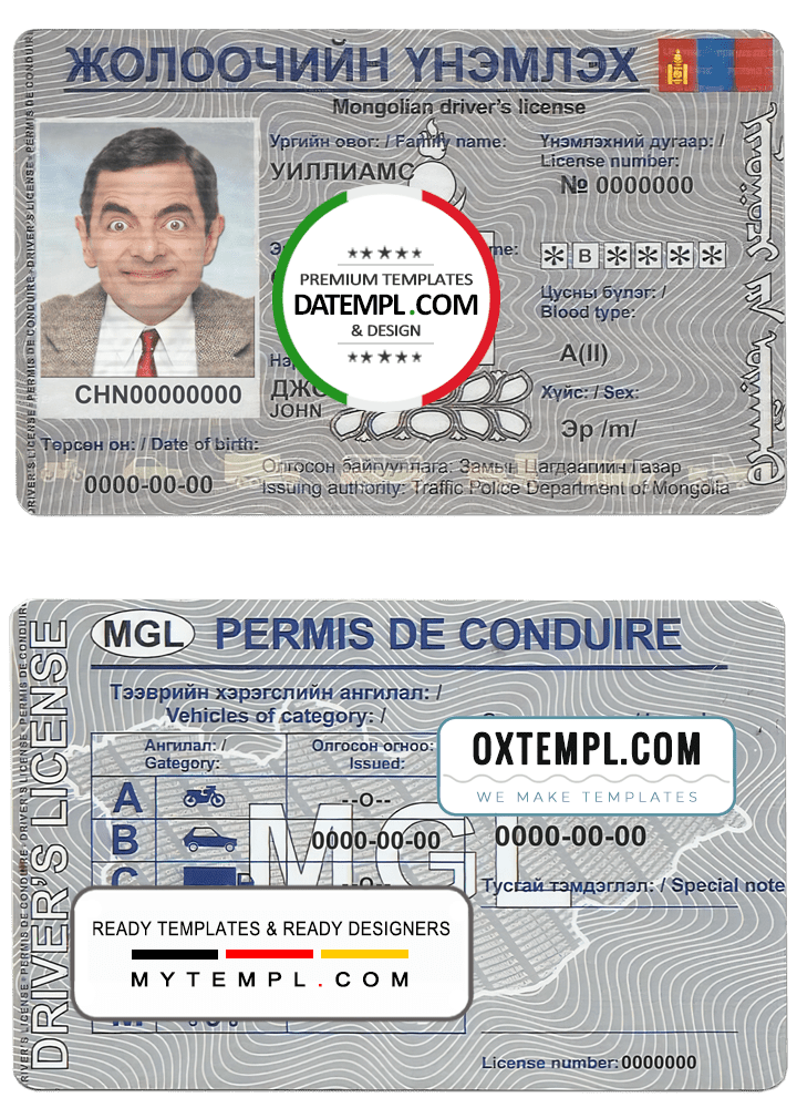 Mongolia license mockup – PSD