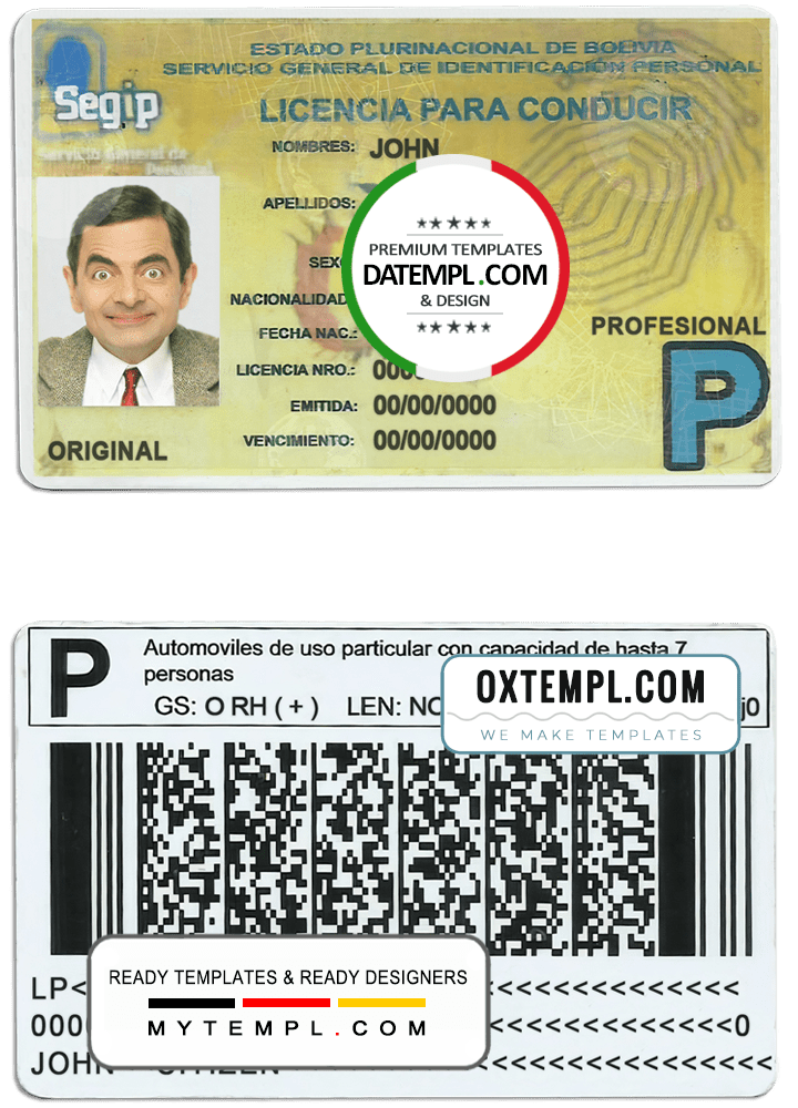 Bolivian license mockup Photoshop