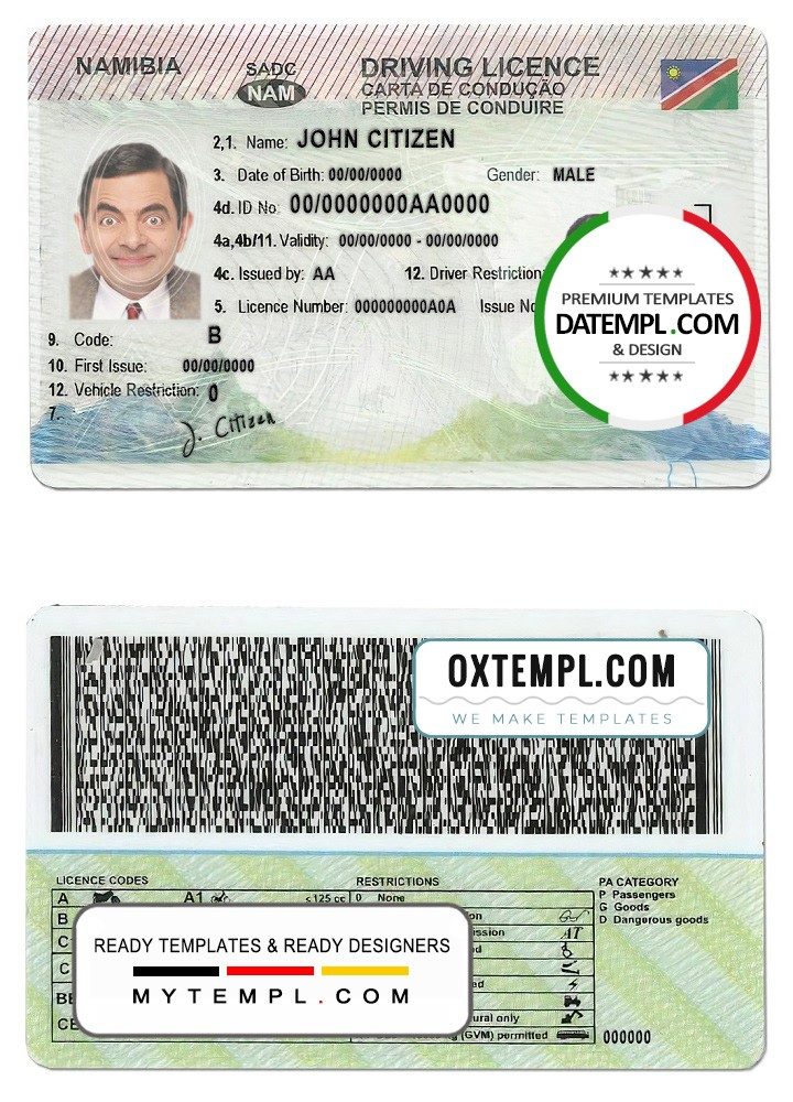 editable namibia license design