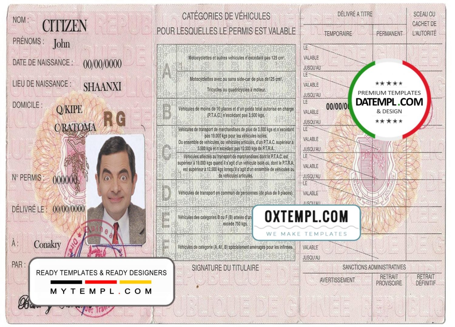 Guinean driver license PSD