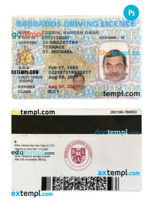 Barbados driver license PSD mockup