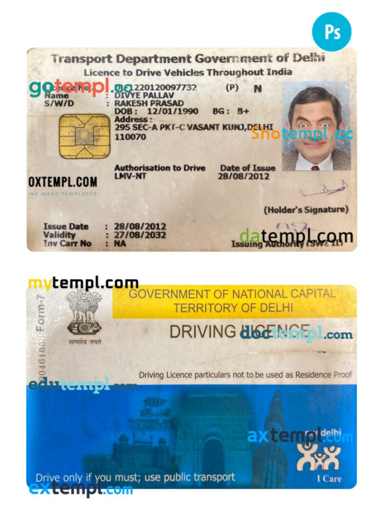 India Delhi DL template – editable