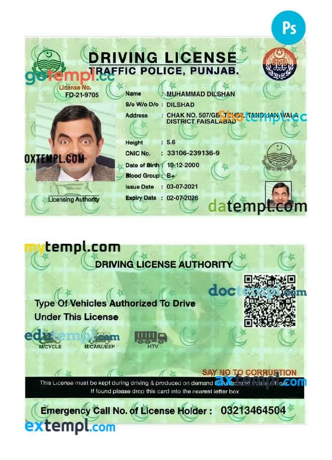 India Punjab license template – editable