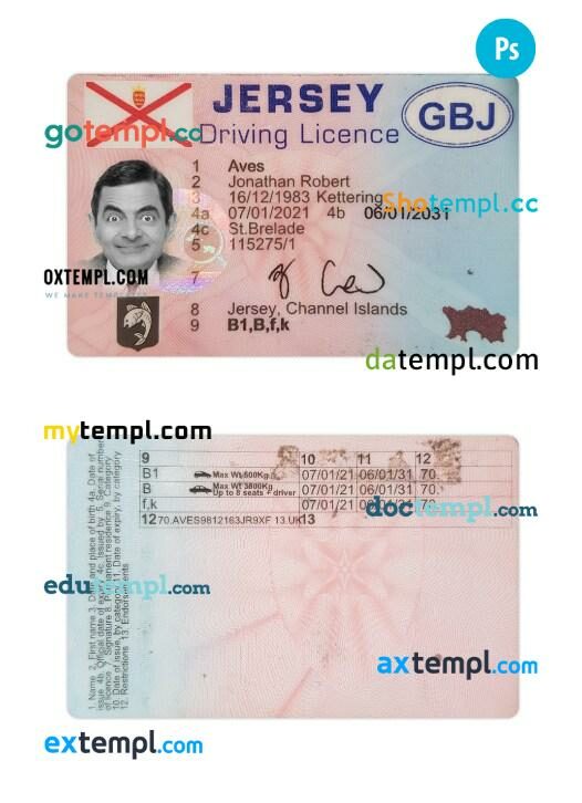 Jersey driving license PSD template